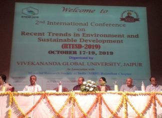 जगतपुरा स्थित विवेकानंद ग्लोबल यूनिवर्सिटी में गुरुवार 17 अक्टूबर 2019 को दूसरे अंतर्राष्ट्रीय संगोष्ठी 2019 का आयोजन किया गया